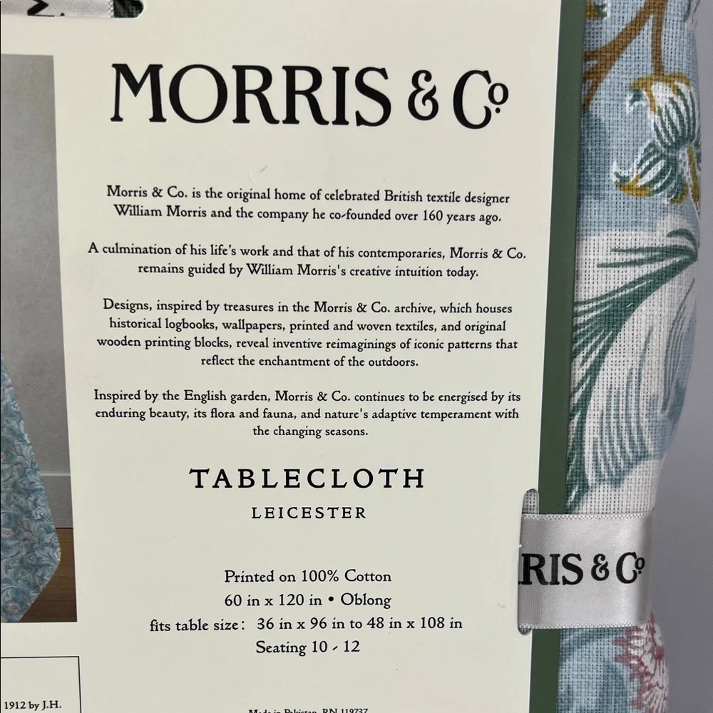 William MORRIS Co Tablecloth Leicester Blue Floral Spring Cotton 60 X 120 NEW